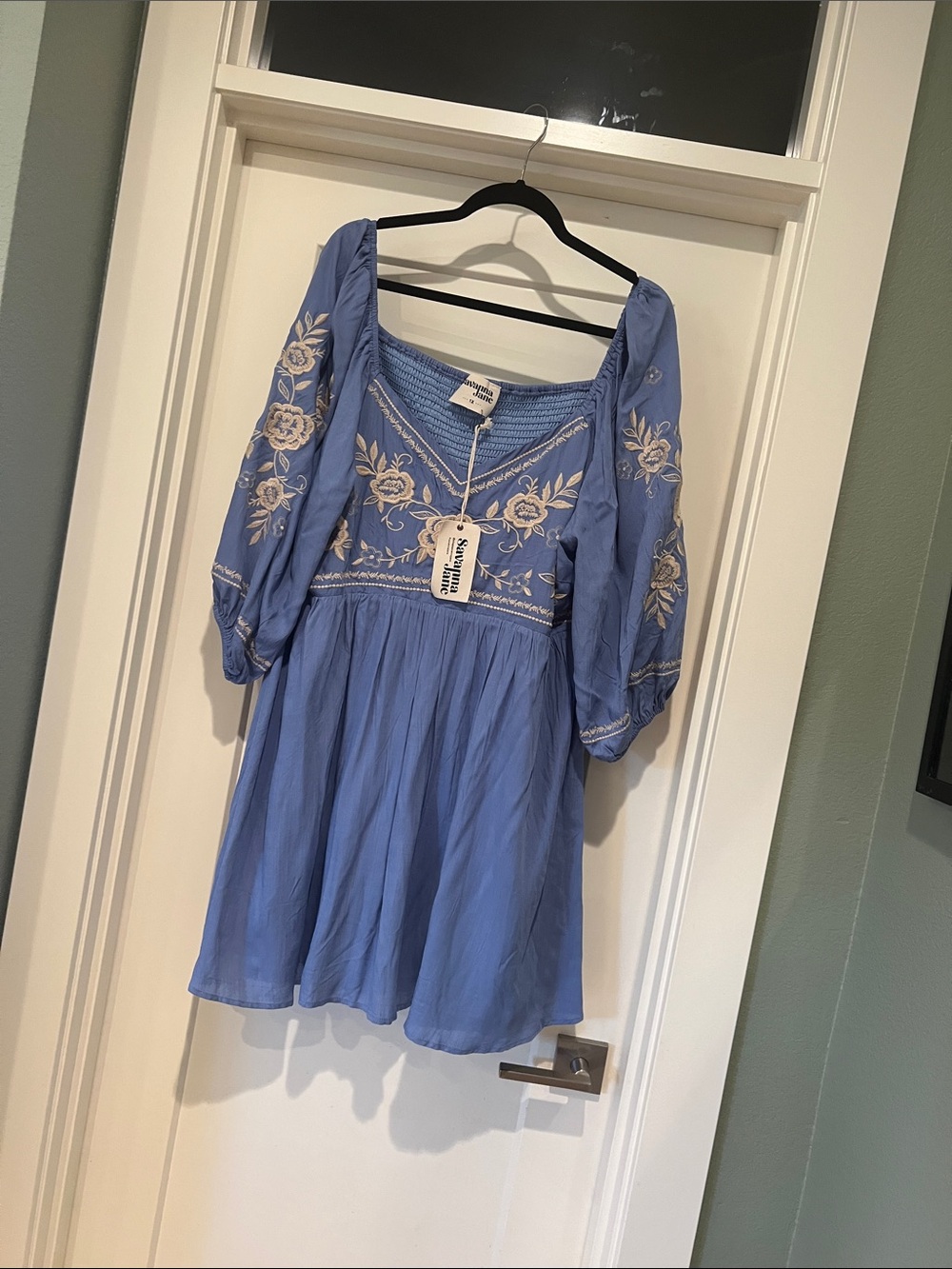 Savanna Jane Periwinkle Mini Dress with White Floral Embroidery